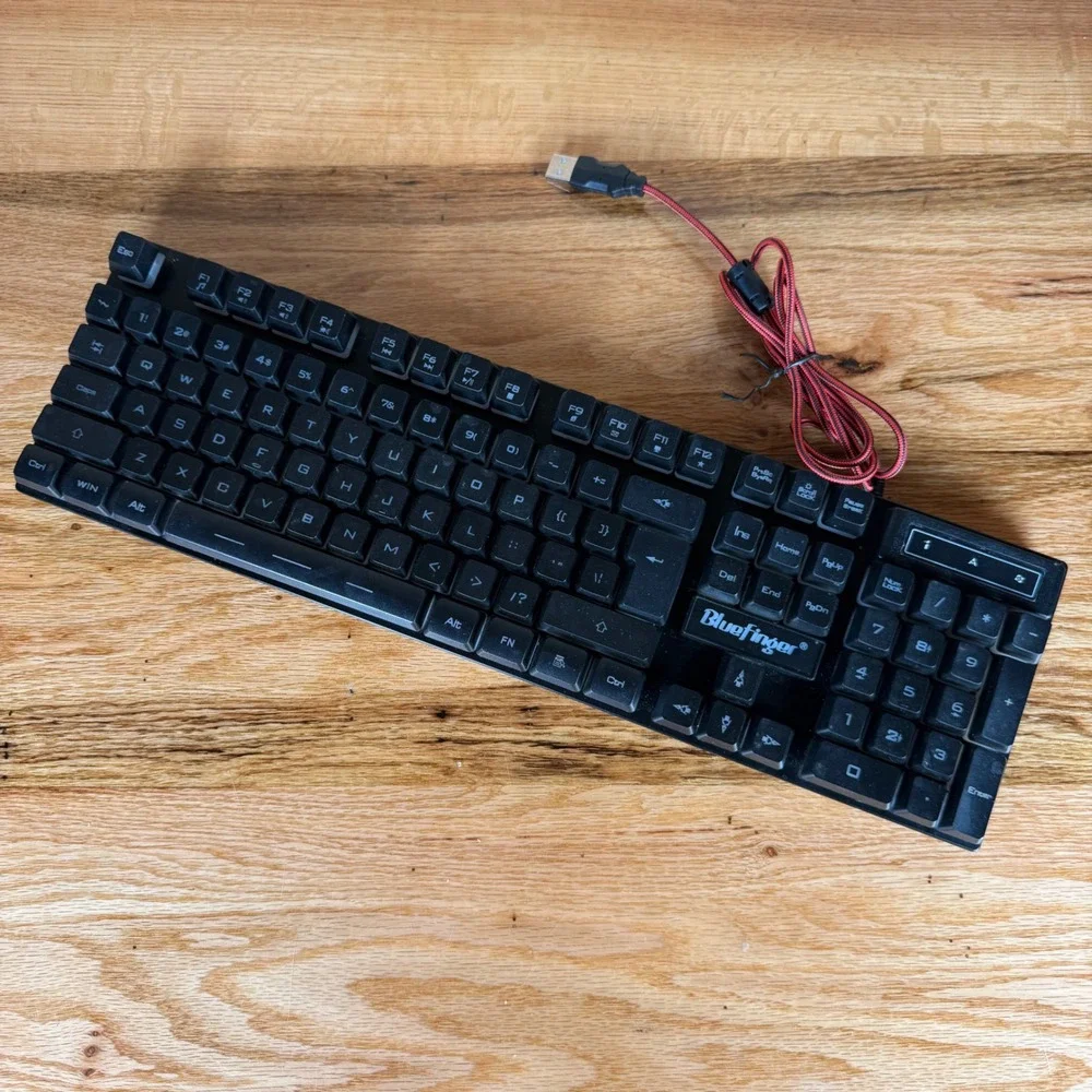 BlueFinger RGB Backlit Wired Gaming Keyboard Black Braided USB Cable Multimedia